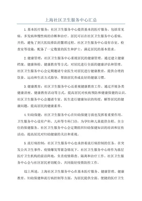 上海社区卫生服务中心汇总