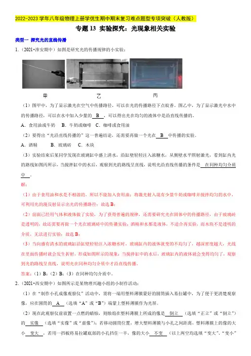 专题13 实验探究：光现象相关实验(解析版)-2022-2023学年八年级物理上册学优生期