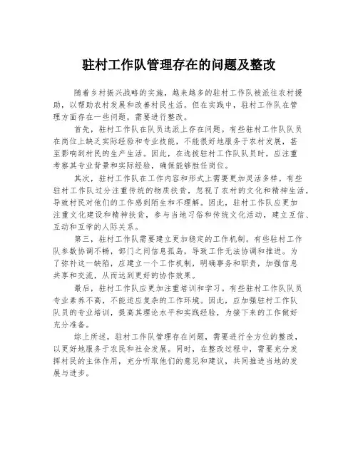 驻村工作队管理存在的问题及整改
