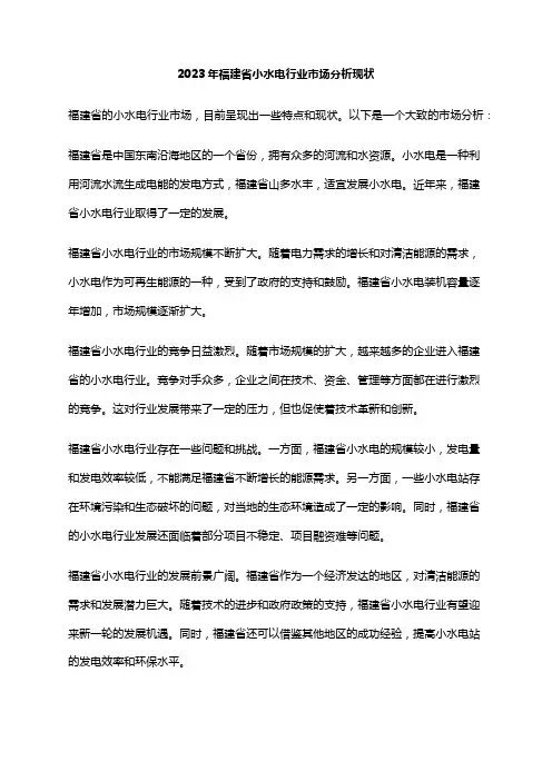 2023年福建省小水电行业市场分析现状