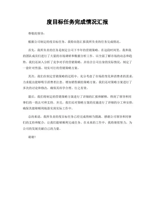 度目标任务完成情况汇报