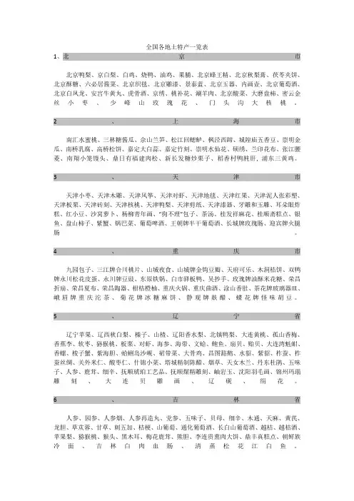 全国各地土特产一览表
