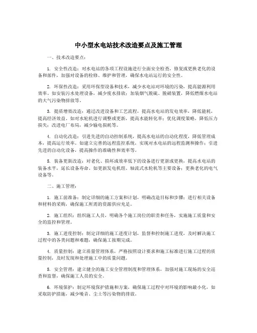 中小型水电站技术改造要点及施工管理
