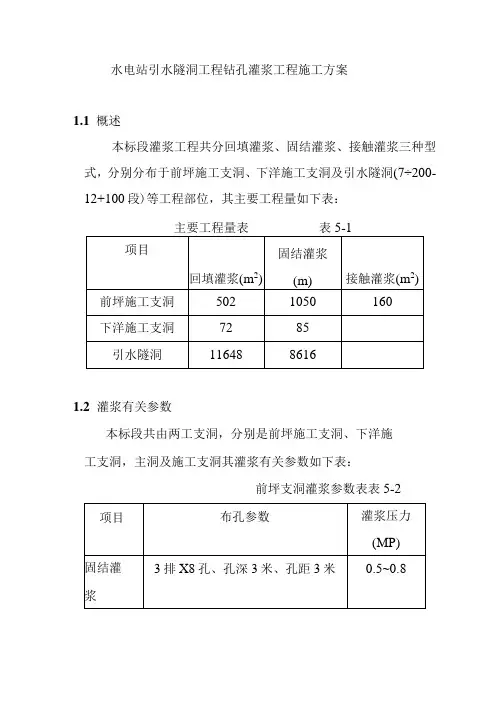水电站引水隧洞工程钻孔灌浆工程施工方案