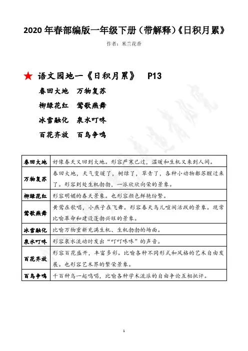 2020年春部编版语文一下(带解释)《日积月累》