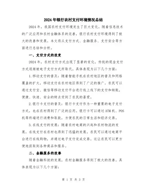 2024年银行农村支付环境情况总结