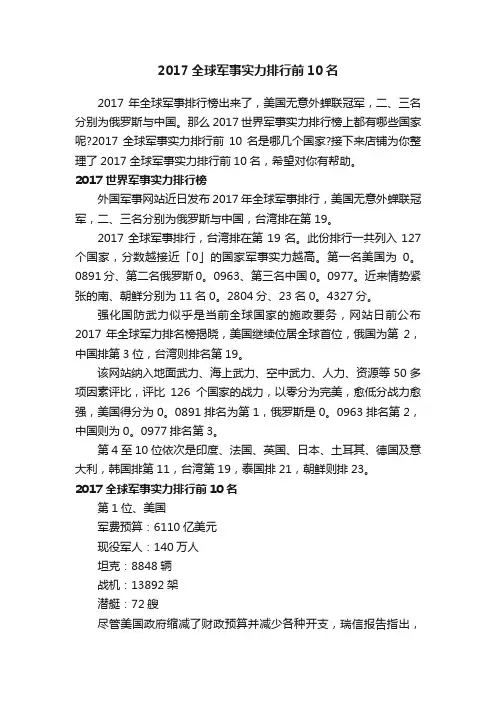 2017全球军事实力排行前10名