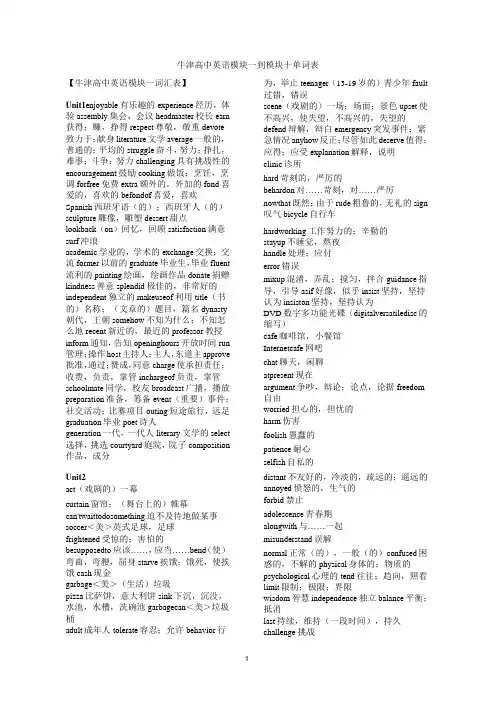牛津高中英语模块一到模块十一单词表
