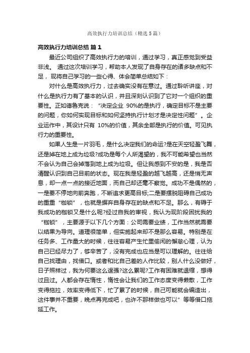 高效执行力培训总结（精选5篇）