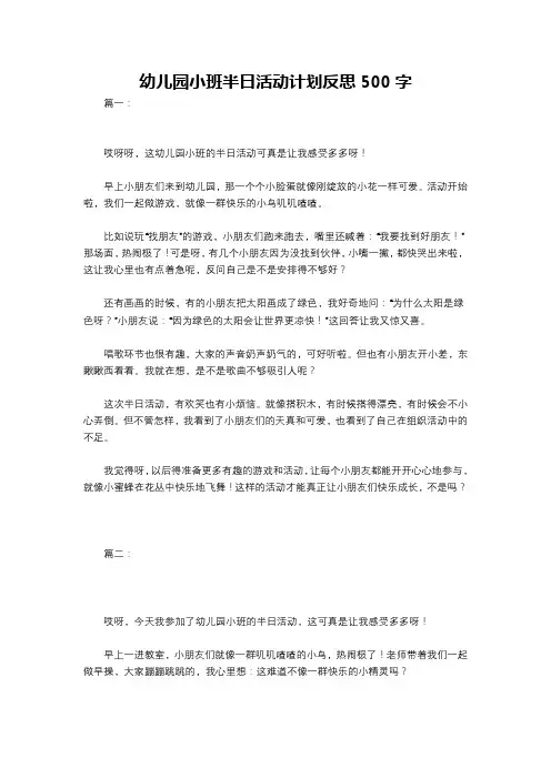 幼儿园小班半日活动计划反思500字
