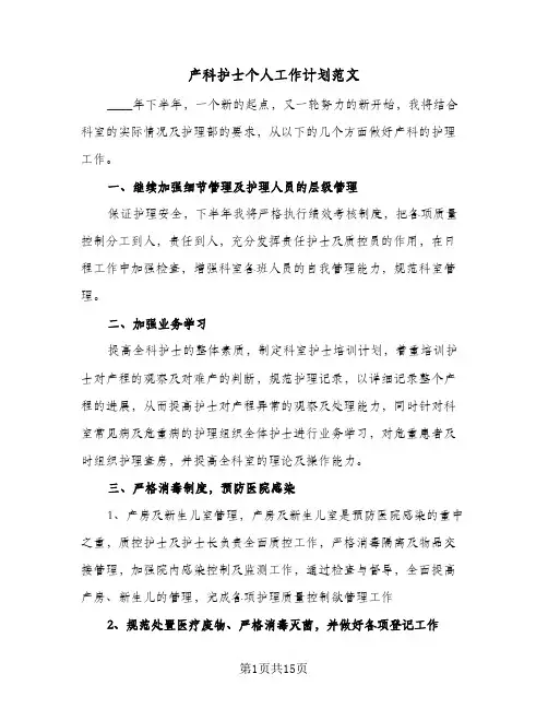 产科护士个人工作计划范文(4篇)