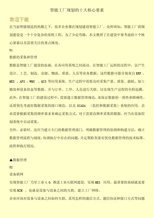 智能工厂规划的十大核心要素