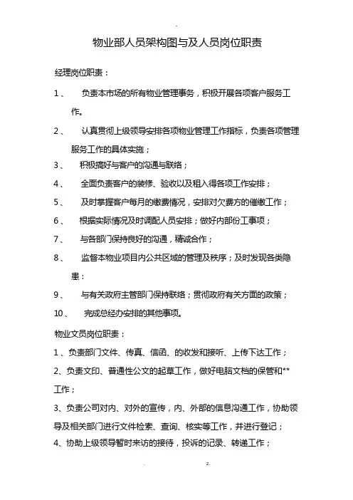 物业部人员架构图及及人员岗位职责