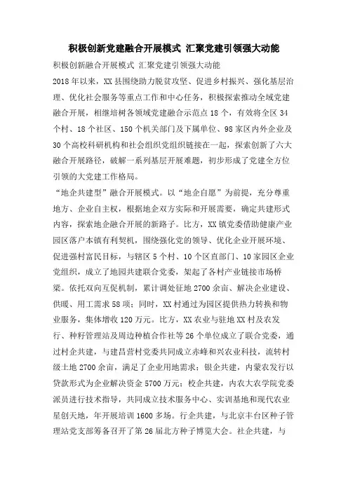 积极创新党建融合发展模式 汇聚党建引领强大动能