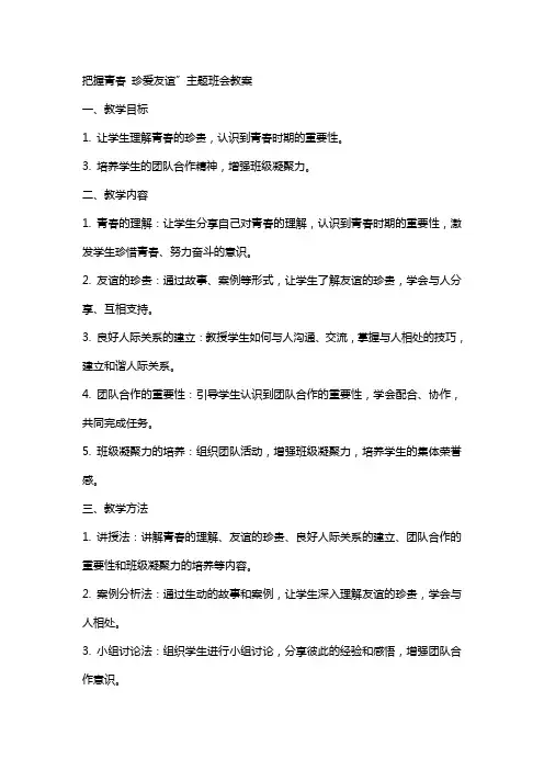 “把握青春 珍爱友谊”主题班会教案