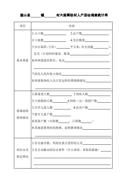 村大规模驻村入户活动调查统计表