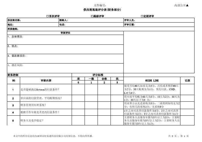 供应商现场考察评分表(财务部分)