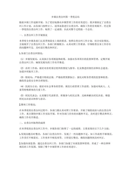乡镇自查自纠第一季度总结