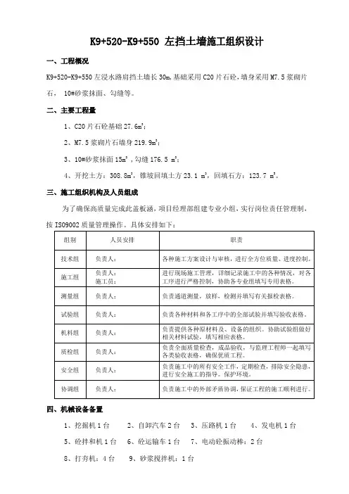 挡土墙施工组织设计方案