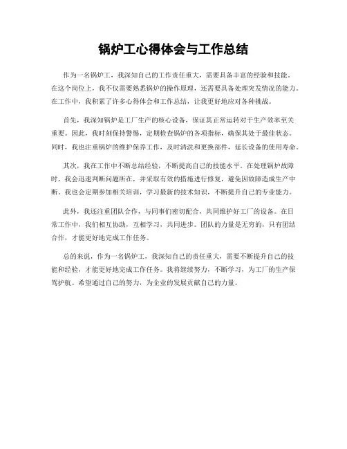 锅炉工心得体会与工作总结