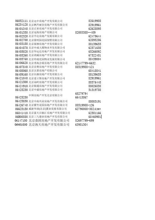 北京房地产公司通讯录明细