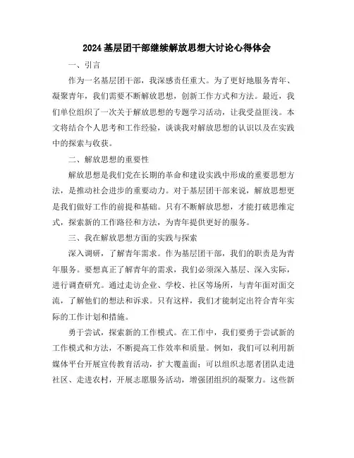 2024基层团干部继续解放思想大讨论心得体会