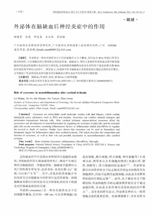 外泌体在脑缺血后神经炎症中的作用