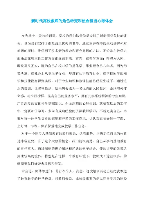 新时代高校教师的角色转变和使命担当心得体会