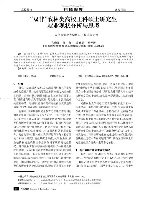 “双非”农林类高校工科硕士研究生就业现状分析与思考——以河南农业大学机电工程学院为例