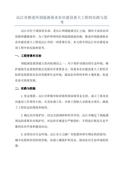 沅江市推进环洞庭湖基本农田建设重大工程的实践与思考