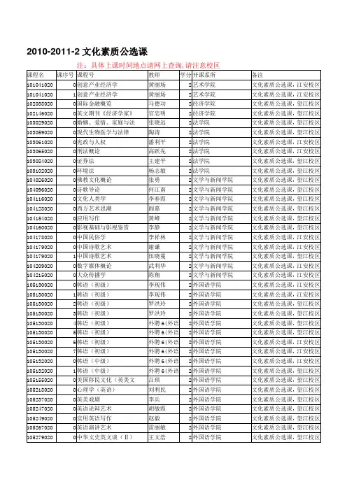 文化素质公选课选课表