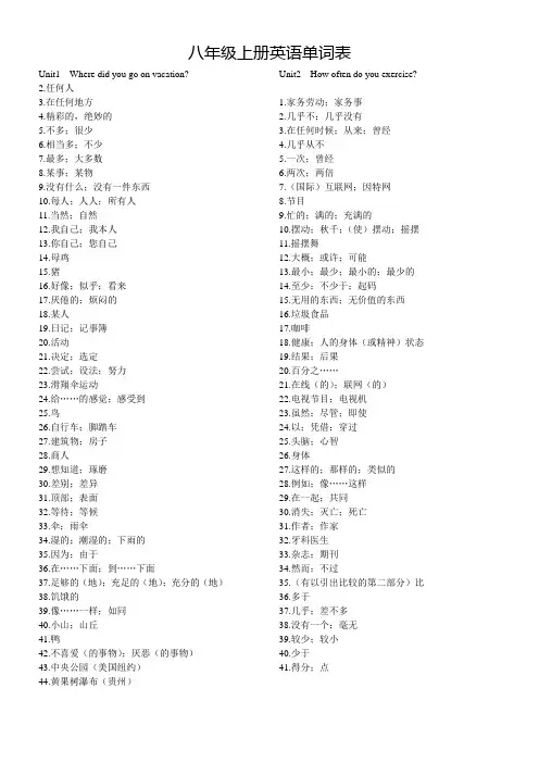 (完整)新人教版八年级上册英语单词默写版