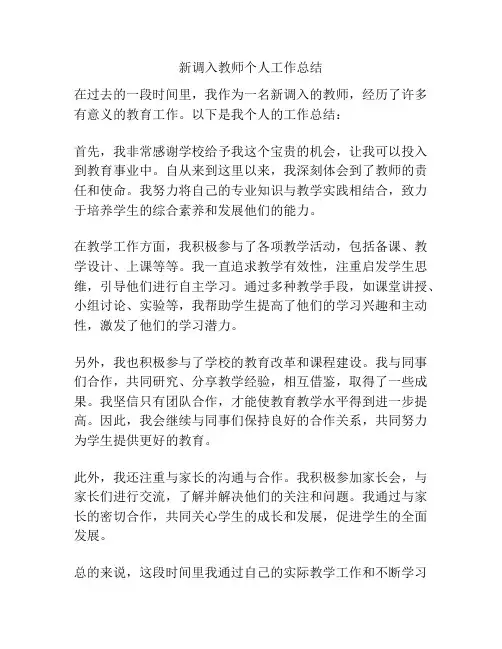 新调入教师个人工作总结