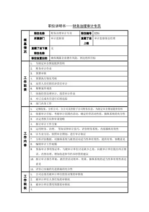 职位说明书——财务管理审计专员
