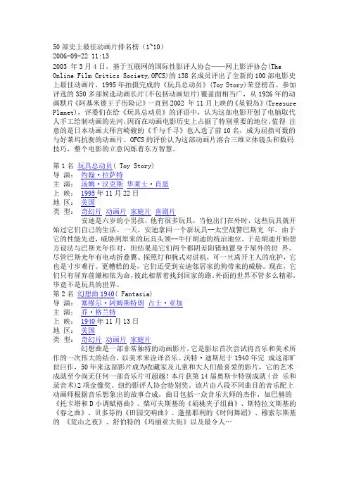 10部史上最佳动画片排名榜