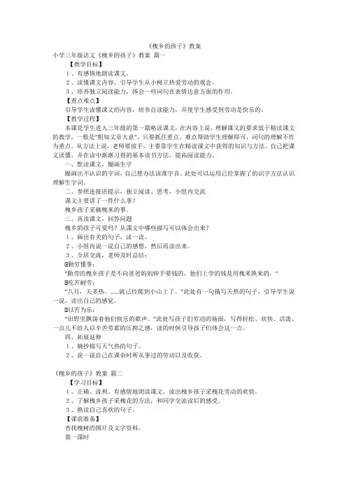 《槐乡的孩子》教案