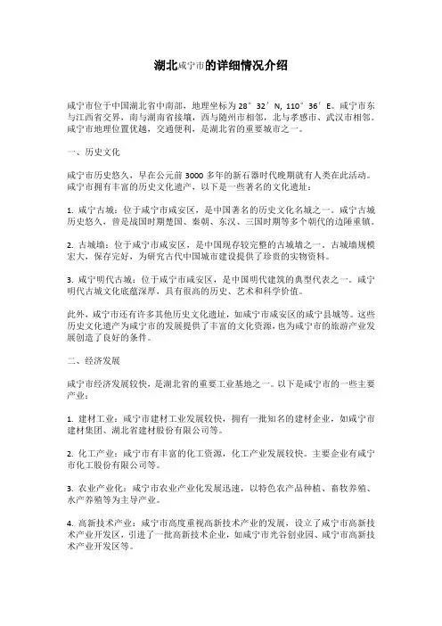 湖北咸宁市的详细情况介绍