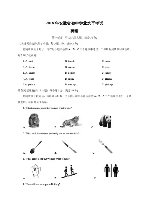 【真题】2018年安徽省中考英语试题及答案解析(Word版)