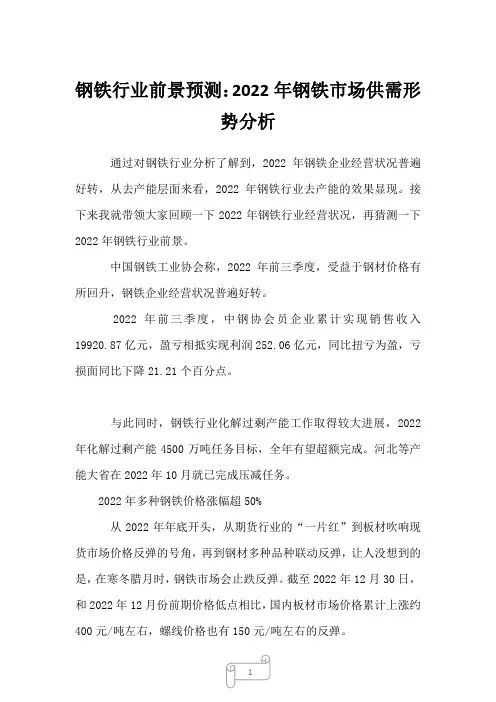 2022年行业分析钢铁行业前景预测：2022年钢铁市场供需形势分析