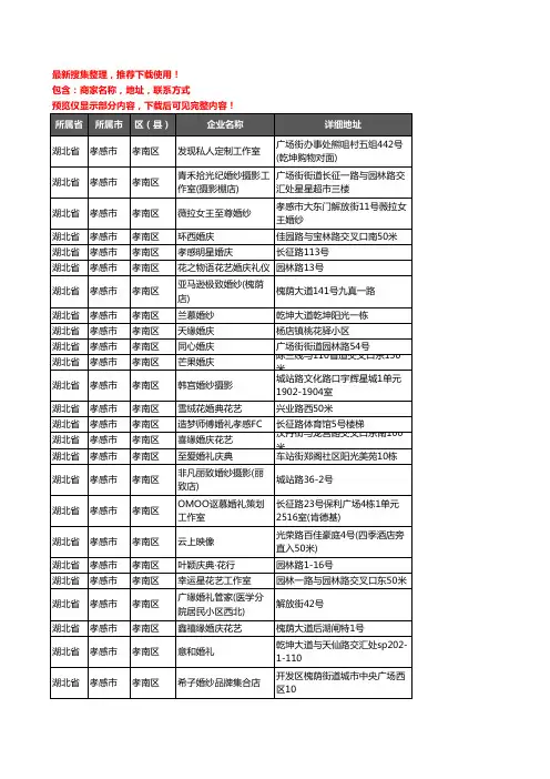 新版湖北省孝感市孝南区婚庆公司企业公司商家户名录单联系方式地址大全76家