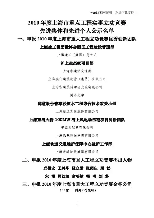 2019年度上海市重点工程实事立功竞赛