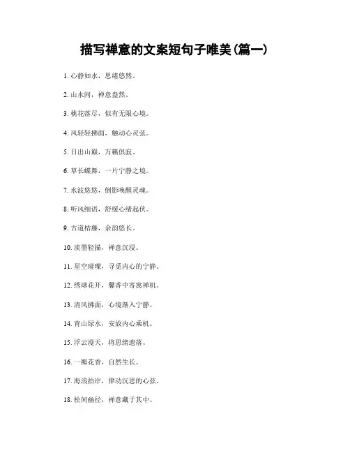 描写禅意的文案短句子唯美(精选两篇)