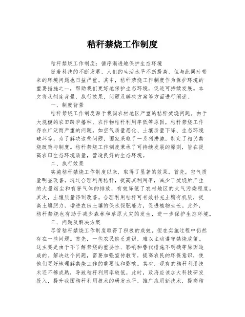 秸秆禁烧工作制度