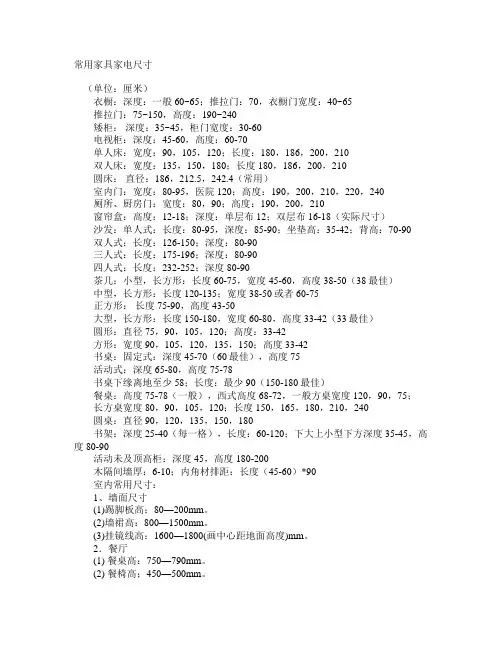 常用家具家电尺寸