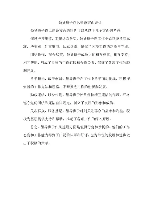 领导班子作风建设方面评价