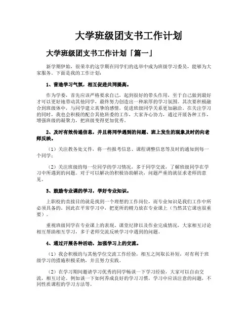 大学班级团支书工作计划