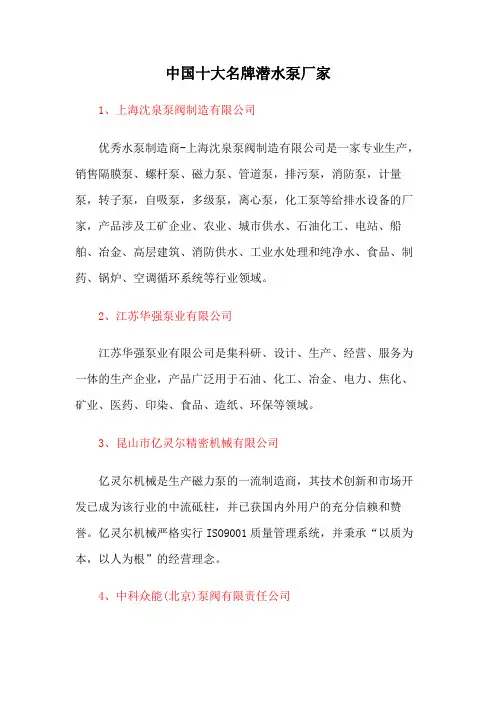 中国十大名牌潜水泵厂家