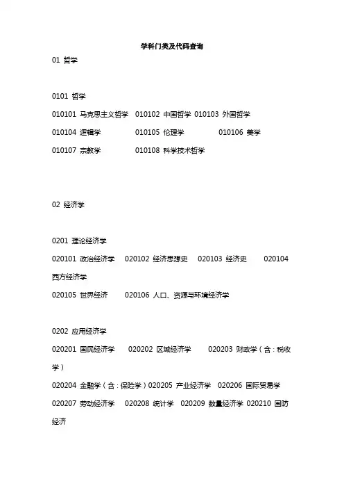 学科门类及代码查询
