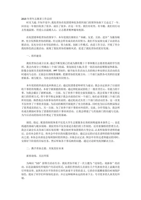 2015年青年志愿者工作总结