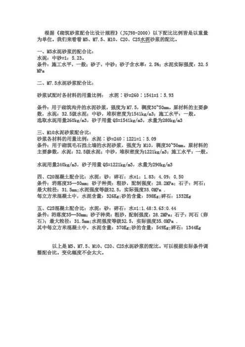水泥砂浆配合比